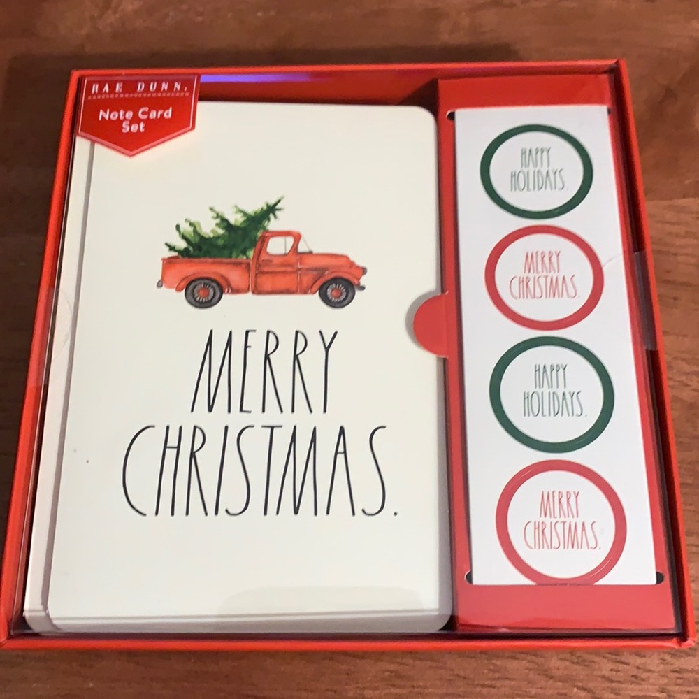 RAE DUNN note cards red truck & “MERRY CHRISTMAS”. cards, stickers,envelopes
